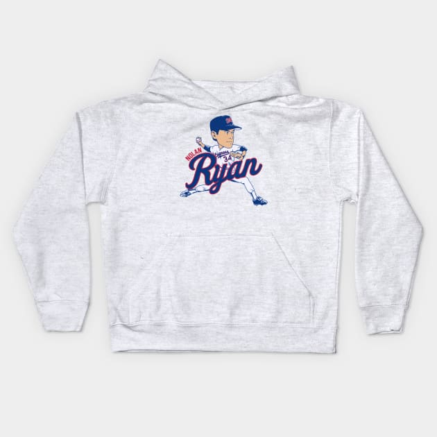 Nolan Ryan Texas Caricature Kids Hoodie by lavonneroberson